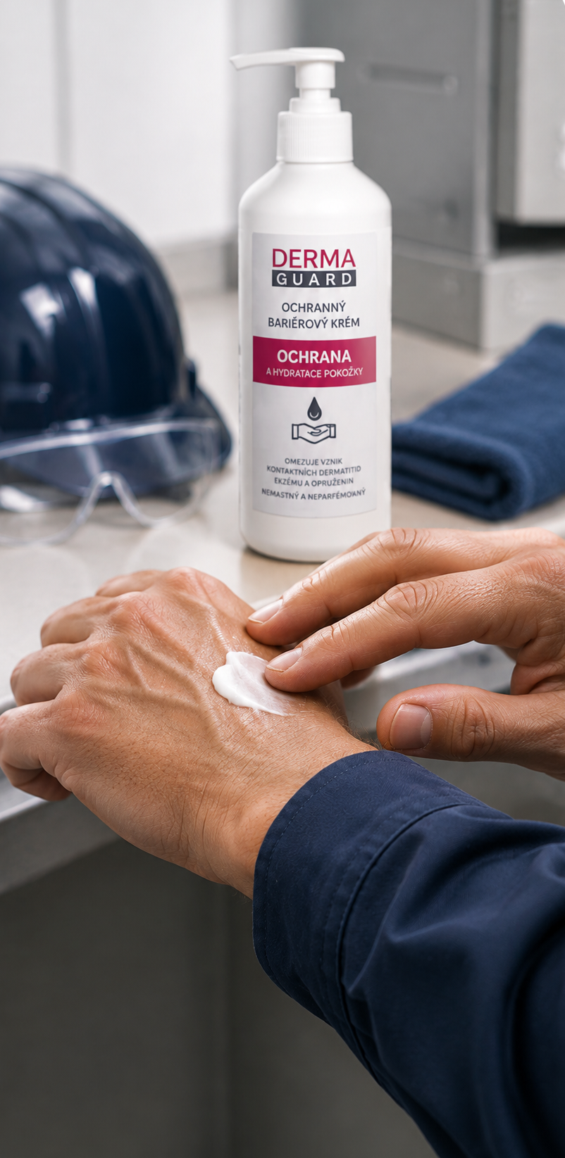 Applying restorative cream to forearm