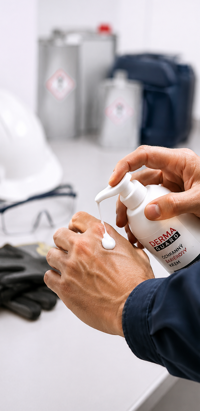 Hands applying protective skin cream